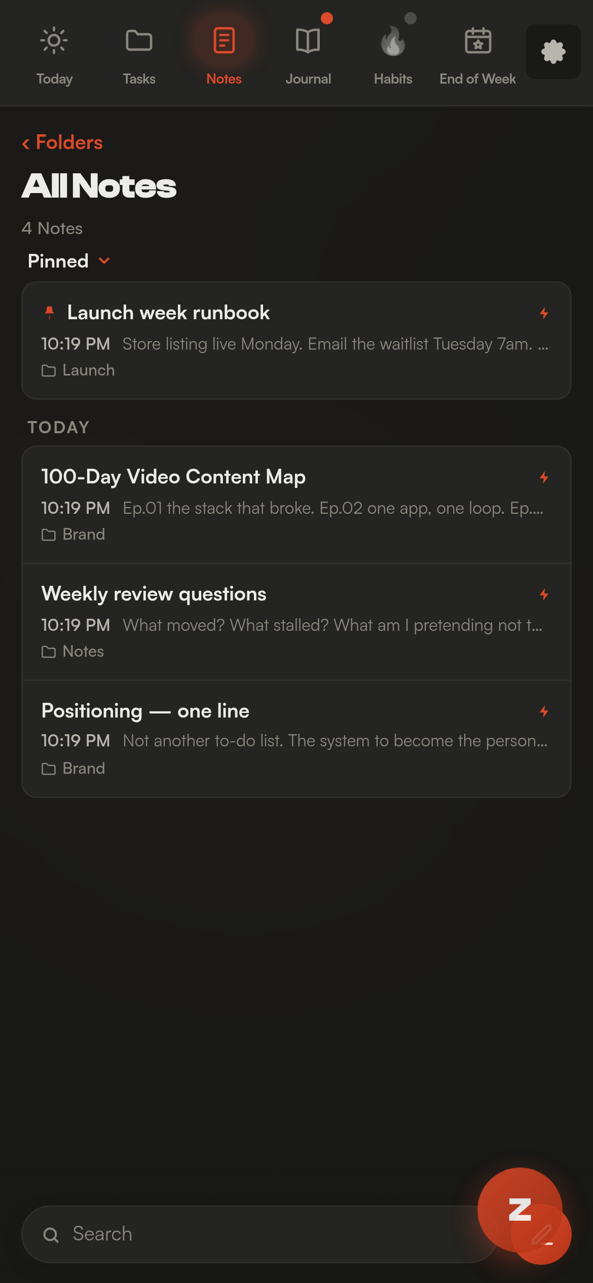 Swing's Notes view